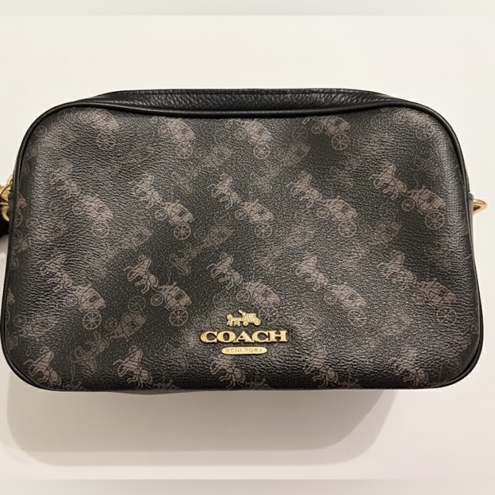 COACH Horse & Carriage Monogram Camera Crossbody Bag Black Brown Signature - Picture 2 of 10